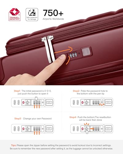 28 Inch Checked Luggage Side Opening Expandable Hardshell Suitcase, 100% PC Lightweight with Brake Spinner Wheels, TSA Lock - Large Travel Suitcase - color: Wine Red, size: 28 IN