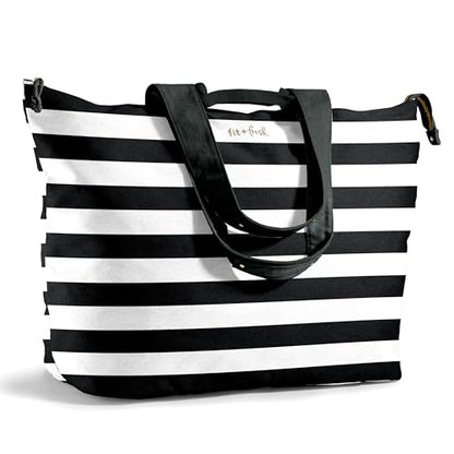 Fit & Fresh All The Things XL Beach Bag for Women, Oversized Travel Tote - color: Black & White Stripe