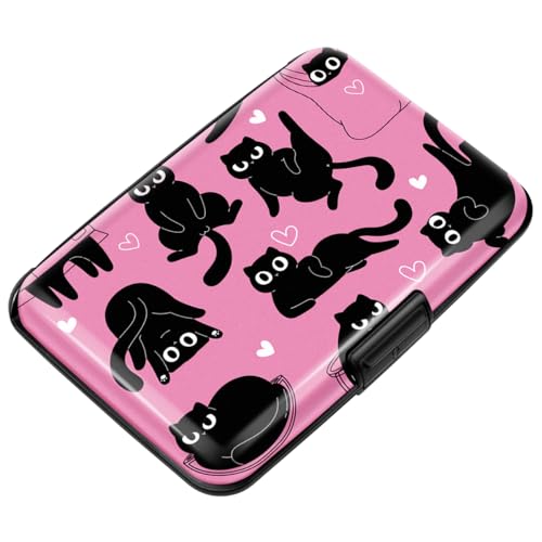 Coco Rossi Credit Card Holder RFID Aluminum Small Mini Wallet Women - color: Pink Black Cats
