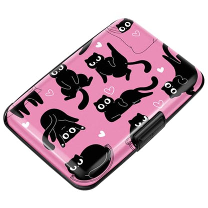 Coco Rossi Credit Card Holder RFID Aluminum Small Mini Wallet Women - color: Pink Black Cats
