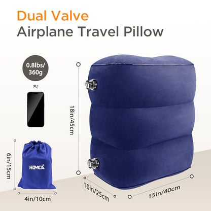 HOMCA Inflatable Travel Foot Rest Pillow for Airplane (2-Pack) - color: Blue