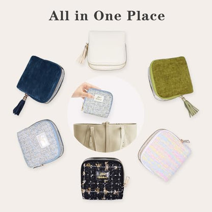 Stratalife Small Travel Jewelry Case, Velvet Storgae Pouch - color: White