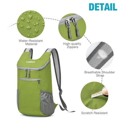 G4Free 10L Lightweight Packable Hiking Backpack, Nylon Daypack Daily Travel - color: Bright Green, size: Small