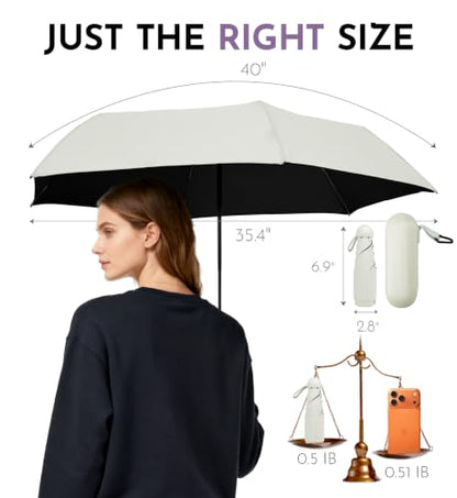 Umbrella Travel Size Mini Umbrella with UPF 100+ UV Rain Protection - color: White