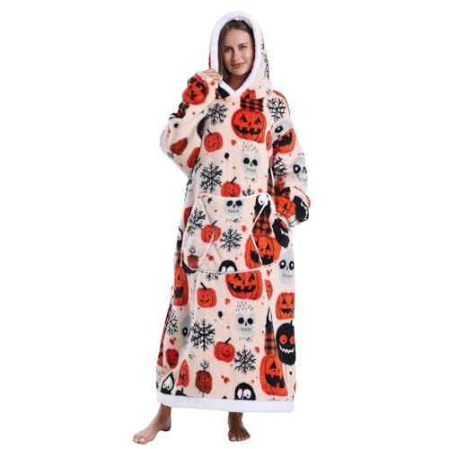 Capecage Long Wearable Blanket Hoodie with Big Pocket,Gift for Women or Men - color: Pumpkin2