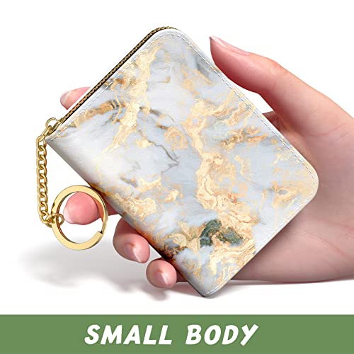 Credit Card Holder for Women, Small RFID Wallet Slim Leather Card Case - color: B-Grey Marble, size: Keychain
