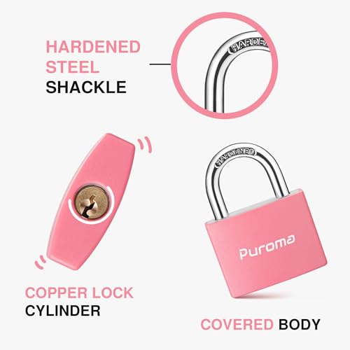 Puroma 2 Keyed Padlock with 3 Keys Aluminum 7/8“ Lock 43mm Gym Locker Pink - color: Pink, style: 2 Pack
