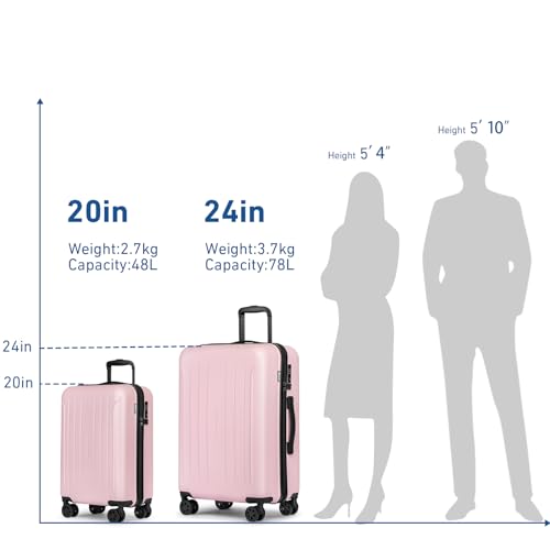 KYME Luggage Sets 2 Piece Hardshell Suitcase with TSA Lock,Pink, 20"/24" - color: Pink, size: 2Pcs Set(20"/24")