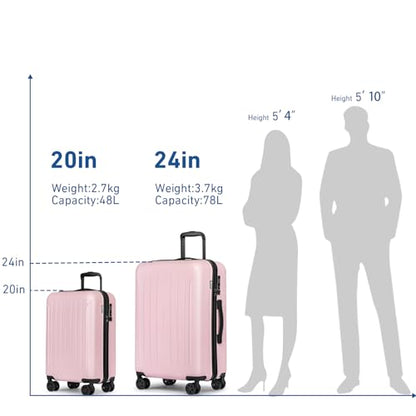 KYME Luggage Sets 2 Piece Hardshell Suitcase with TSA Lock,Pink, 20"/24" - color: Pink, size: 2Pcs Set(20"/24")