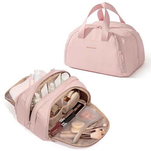 Marscamd Travel Makeup Bag for Women, Lay-Flat Toiletry Organizer, Pink - color: Pink