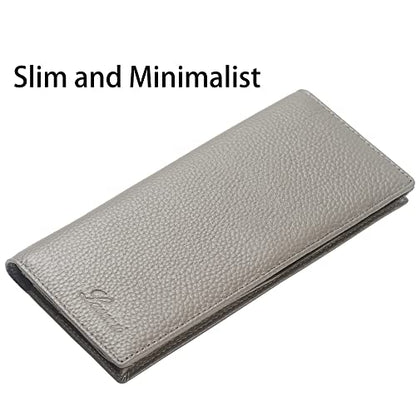 Lavemi Ultra Slim Thin Leather Women Wallet RFID Blocking Credit Card Holder Bifold Long Ladies Billfold - color: 2- Gray