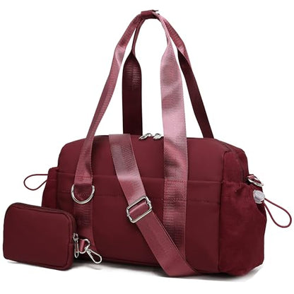 Everyday Mini Gym Bag for Women 2.0, Small Tote with Zipper Compartment Waterproof Travel Duffle Cute Handbag Workout Carry On with Removeable Shoulder Strap & Coin Wallet Easy to Clean-Wine - color: Wine