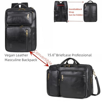 Baosha Vegan Leather Laptop Backpack Briefcase Hybrid 15.6 Inch Laptop Travel Backpack Hiking College Backpack for Men BC-04 (Black) - color: Black