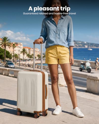 Kono 24 Inch Expandable Checked Luggage with Spinner Wheels TSA Lock Cream - color: Cream White, size: 24"