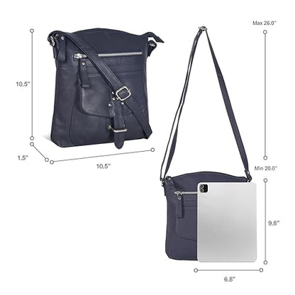 Genuine Leather Crossbody Bag For Women - Medium Cross Body Handbag Purse - color: Navy Smooth