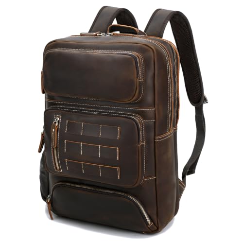 Full Grain Leather Backpack for Men, 16" Laptop Travel Rucksack, Brown - size: fits 16" laptop