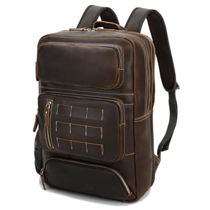 Full Grain Leather Backpack for Men, 16" Laptop Travel Rucksack, Brown - size: fits 16" laptop