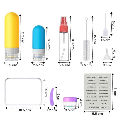 Laxen 17 Pack Travel Bottles for Toiletries with Clear Bag, Leak Proof, Refillable, TSA Approved Silicone Travel Containers for Shampoo and Conditioner, Travel Essentials Toiletry Bottles - color: Bright Multicolor