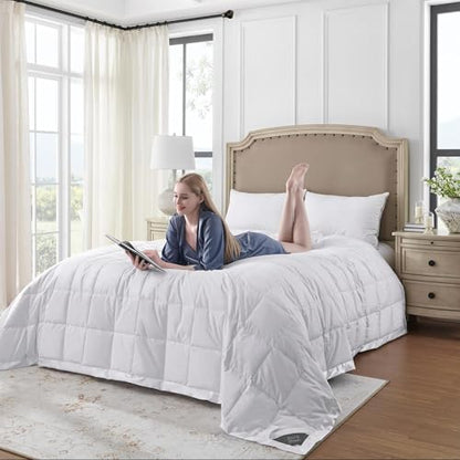 puredown® Blankets Queen Size - Soft Lightweight Down Blanket for Bed, Cozy Warm Luxury Bed Blanket with Satin Trim, White (90"X90") - color: 01 White, size: Full/Queen