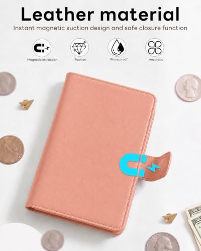 RFID Passport Holder with Tracker Slot, Leather Travel Wallet - color: Pink