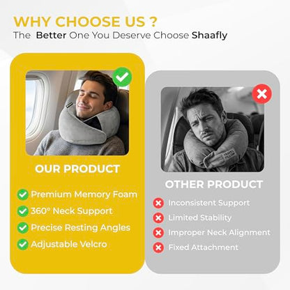 Travel Neck Pillow – Airplane Travel Essentials with Ergonomic Memory Foam Comfort – Premium Travel Pillows for Airplanes and Long Journeys, Compact Carry Pouch (Grey)
