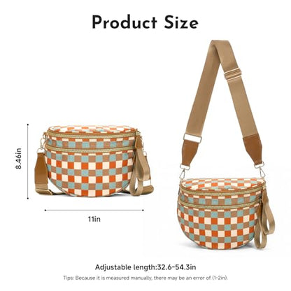 Checkered Crossbody Bum Bags for Women Large Nylon Belt Purse Fanny Packs Bag with Adjustable Shoulder Strap (Blue Red Checkered) - color: Blue Red Checkered