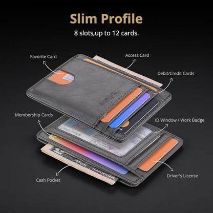 Buffway Slim Minimalist Front Pocket RFID Blocking Leather Wallets for Men and Women - Alaska Grey - color: Alaska Grey