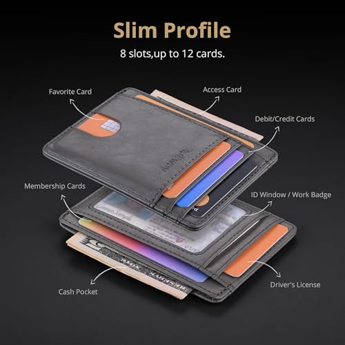 Buffway Slim Minimalist Front Pocket RFID Blocking Leather Wallets for Men and Women - Alaska Grey - color: Alaska Grey