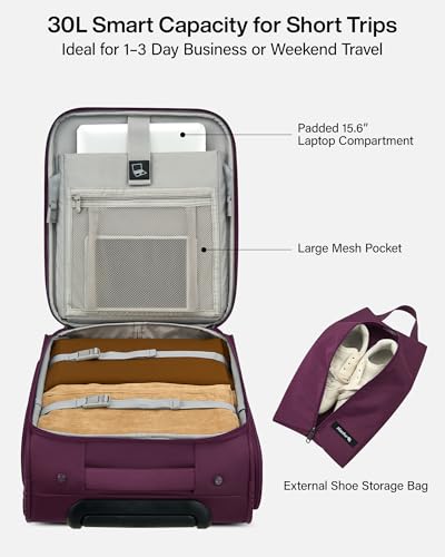 Hanke Underseat Carry On Luggage with Wheels, 17 Inch Rolling Bag, Purple - color: Purple, size: 17 Inch Underseat Plus
