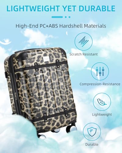 LARVENDER Expandable Carry on Luggage Sets 3 Piece Suitcases Set, Cheetah - color: Cheetah-20BP, size: 3 piece set(BP/TB/20)