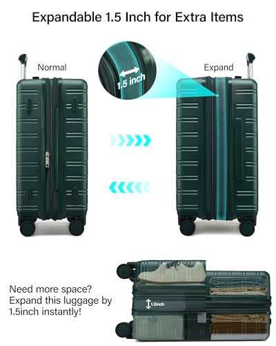 MILADA 20-Inch Hardside Expandable Carry-On Luggage Suitcase, Green - color: Blackish Green, size: Carry On 20 inch