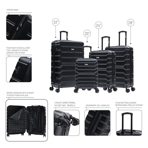 InUSA TREND Luggage with Spinner Wheels | Durable Lightweight Hardside Suitcase, Travel Sets with Handle and Trolley | (20in, 24in, 28in, 32in) 4 Piece Set | Black - color: Black, size: 4-Piece Set (Carry-on, Medium, Large, Extra-Large)