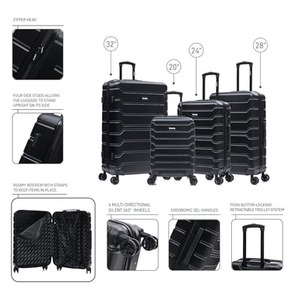 InUSA TREND Luggage with Spinner Wheels | Durable Lightweight Hardside Suitcase, Travel Sets with Handle and Trolley | (20in, 24in, 28in, 32in) 4 Piece Set | Black - color: Black, size: 4-Piece Set (Carry-on, Medium, Large, Extra-Large)