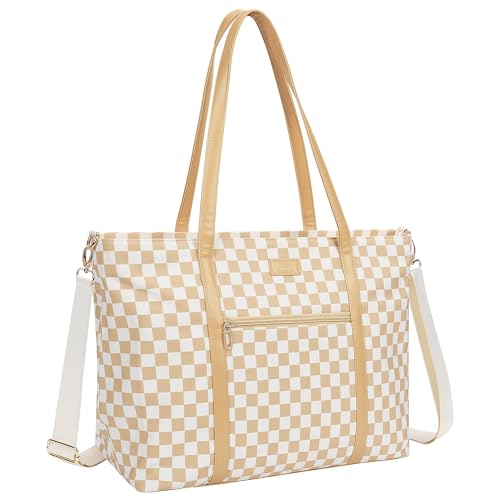 TANTO Laptop Tote Bag for Women 17 Inch, Canvas Computer Bag for College - color: A2-brown/Beige Canvas