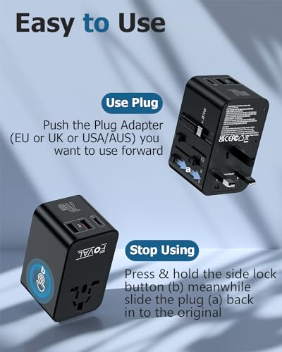 FOVAL 유럽 여행용 플러그 어댑터, 접이식 USB C 케이블이 있는 범용 여행용 어댑터, 유럽 이탈리아 영국 미국 AUS (70W) 용 올인원 국제 전원 어댑터 - size: 70W