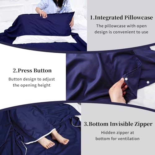 Sleeping Bag Liner, Compact Travel Sheets for Hotel Hostel - color: Navy Blue, size: 82.7" X 63"