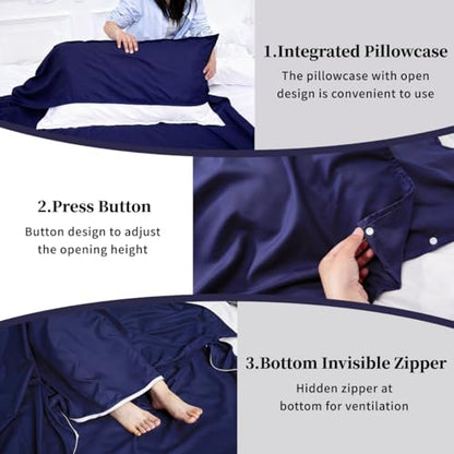 Sleeping Bag Liner, Compact Travel Sheets for Hotel Hostel - color: Navy Blue, size: 82.7" X 63"