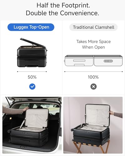 LUGGEX Checked Top Opening Suitcase, Expandable Polycarbonate, Black, 24" - color: Black, size: 24 Inch