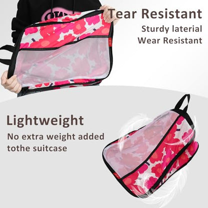 U+U 4 Set Compression Packing Cubes, Travel Organizers (Red Flower) - color: Red Flower, size: 4 Set