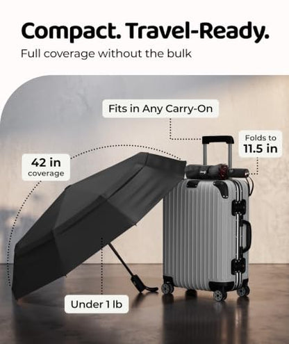 Windproof Travel Umbrella - Compact & Withstands Winds up to 100MPH, Strongest Premium Auto Folding Umbrella for Rain and Sun - Durable, Light & Portable for Women & Men, Fits Backpack & Cars - color: Black + Red 1-Pack