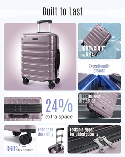 LIGHT FLIGHT Carry On Luggage 22x14x9 Airline Approved Suitcase,Rose Purple - color: Rose Purple