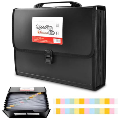 26 Pockets Accordion File Organizer with Lock,Document Organizer with Labels,Fireproof Expanding File Folder Paper Organizer Folder for Letter A4 Files | Receipt and More