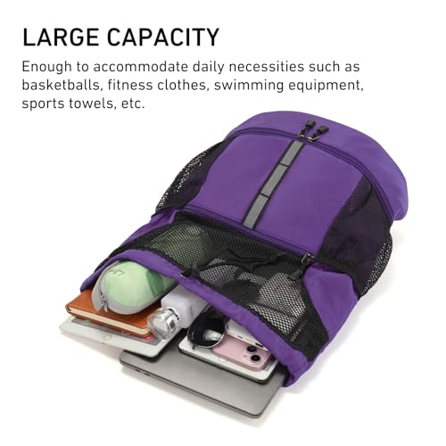 Valleycomfy Drawstring Gym Bag Sports Backpack With Shoe Compartment Purple - color: Purple08