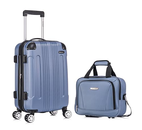 Rockland London Hardside 2 Piece Spinner Wheel Luggage Set, Carry-On 20" and Tote 14", Blue - color: Blue, size: 2 Piece (20"/14" Tote)