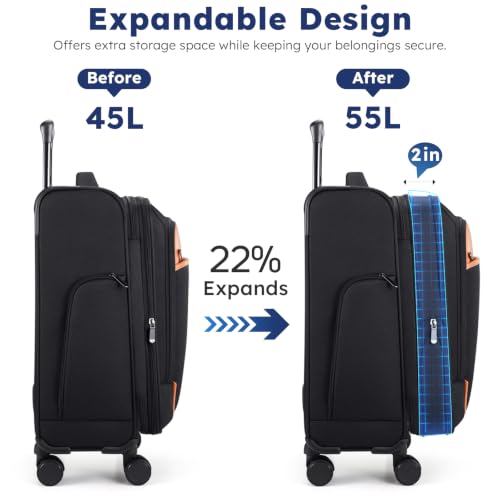 Softside Expandable Carry On Luggage, 20in Carry on Suitcase with Wheels - color: Black Brown
