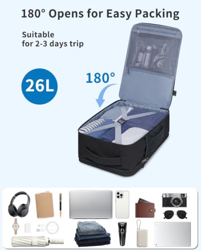 WANDF Personal Item Travel Bag 18x14x8, Carry On Laptop Backpack (Black) - color: B-black, size: 18x14x8