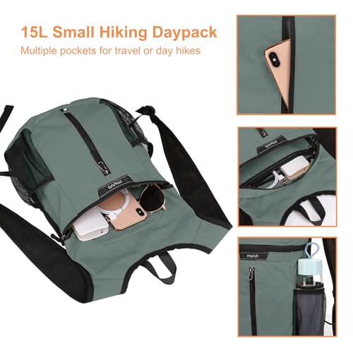 MOSISO Lightweight Hiking Daypack Packable Travel Hiking Backpack, Foldable Shoulder Bag with Front Vertical Pocket | 10L Small Lightweight Hiking Backpack with Front Vertical Pocket - size: Medium
