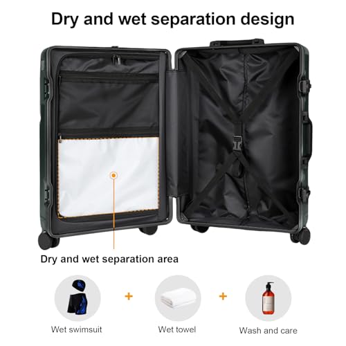 Carry on suitcase Zipperless Luggage,Polycarbonate Aluminum Hard Shell, Expandable Carry-On Suitcase with Spinner Wheels, 26 Inch Cabin - color: green, size: 26 inch