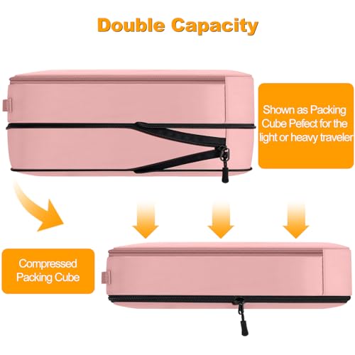 Lumesner 8 Set Compression Packing Cubes, Travel Suitcase Organizers - color: Pink