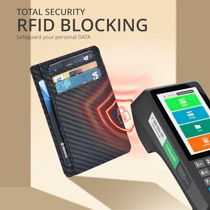 RFID Blocking Genuine Slim Leather Wallet - Card Holder Gift for Men Idea - color: Jet Black